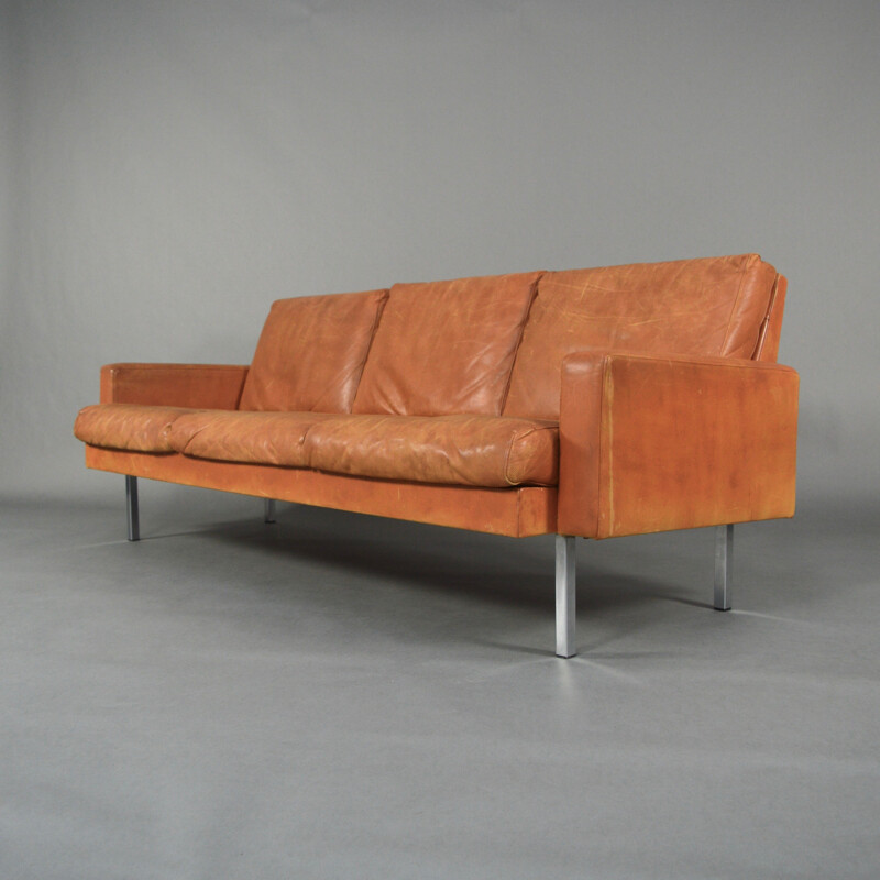 Spectrum 3-seater sofa in brown leather and chromed metal, Martin VISSER - 1960s