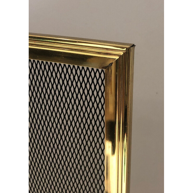 Vintage brass and wire mesh firewall, 1970