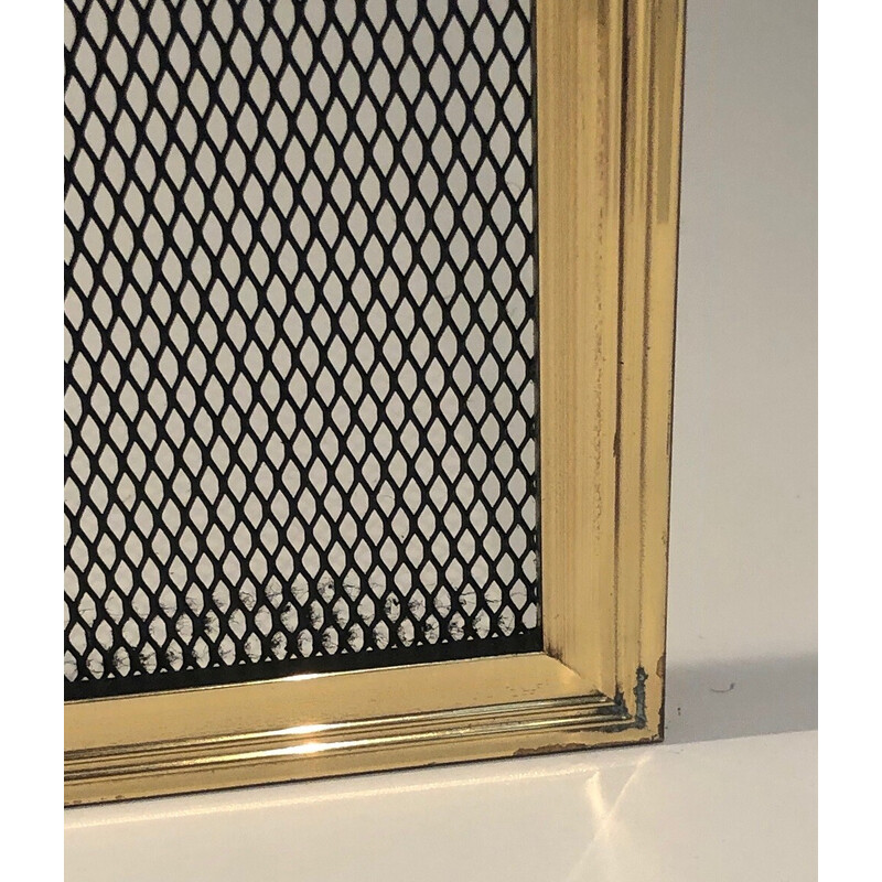 Vintage brass and wire mesh firewall, 1970