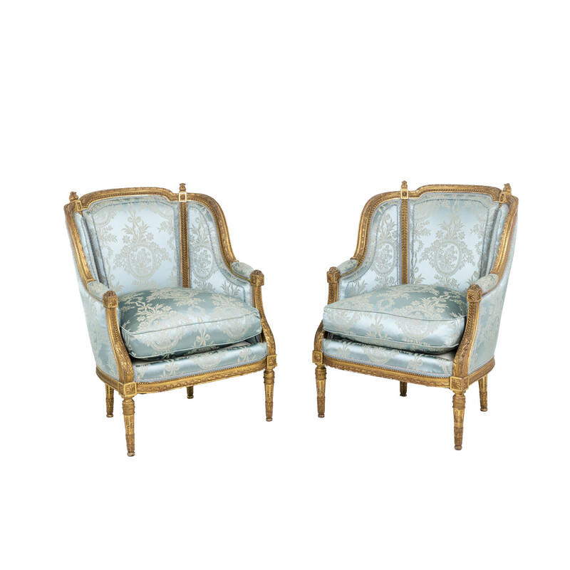 Pair of vintage giltwood bergères, 1880