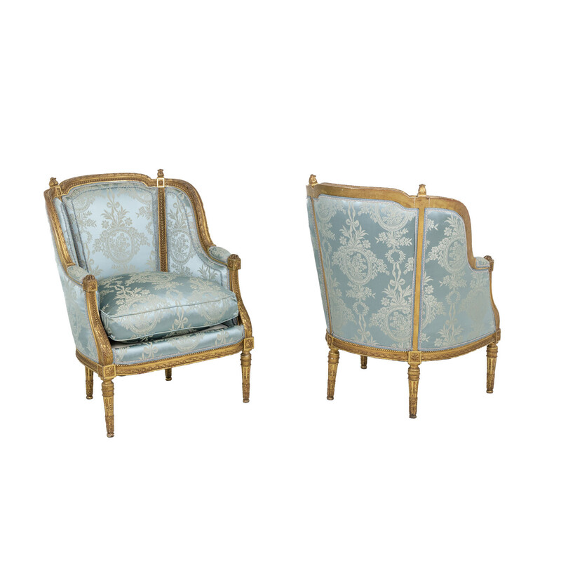 Pair of vintage giltwood bergères, 1880