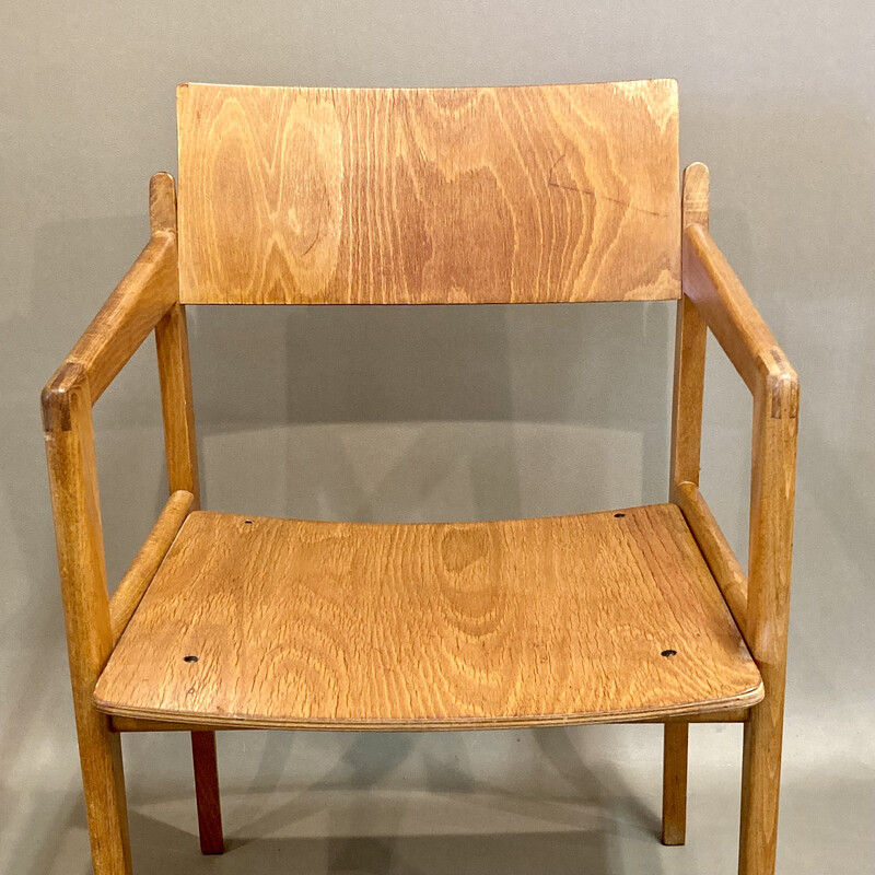 Vintage Thonet oakwood armchair, 1950