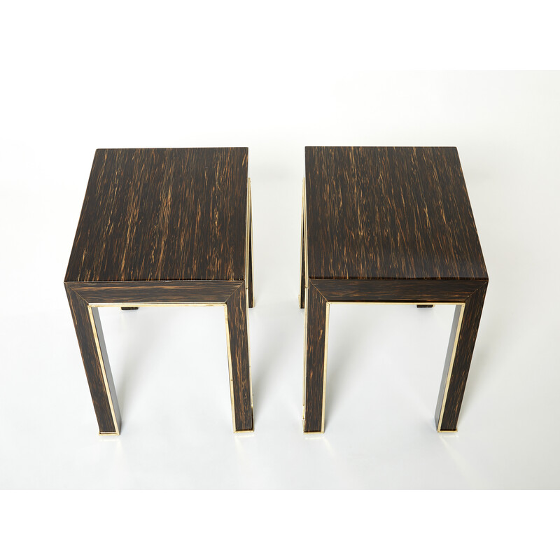 Pair of vintage palm wood and brass side tables by Romeo Paris, 1970