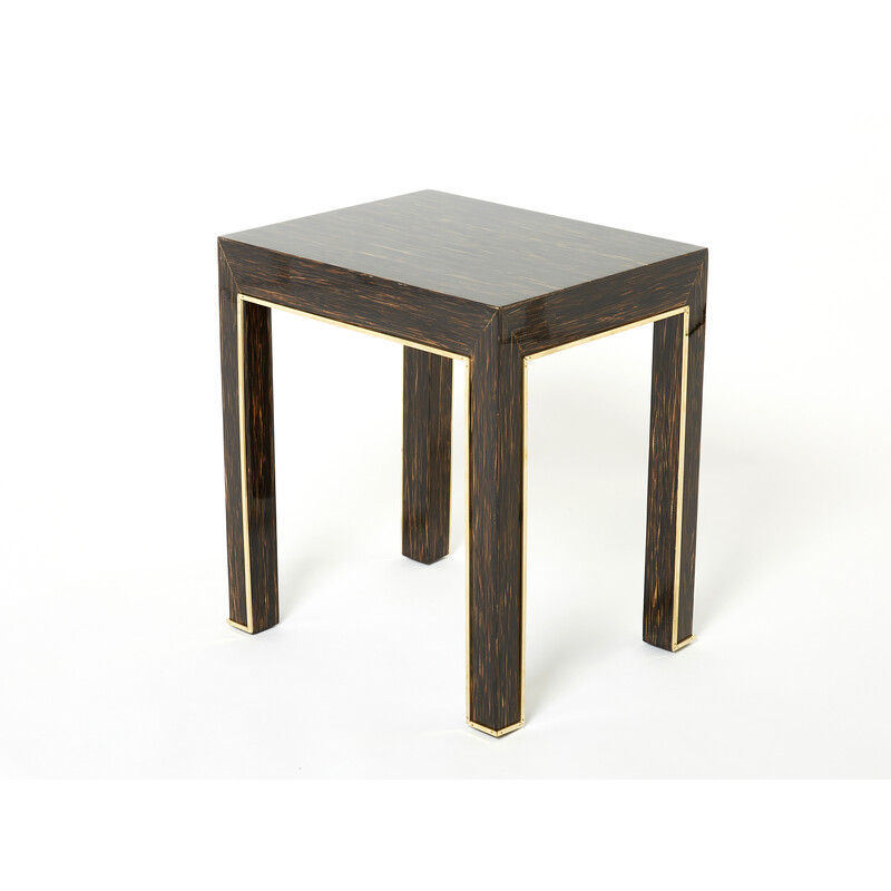 Pair of vintage palm wood and brass side tables by Romeo Paris, 1970