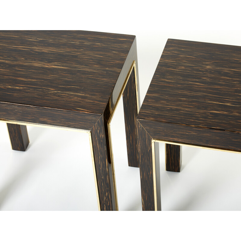 Pair of vintage palm wood and brass side tables by Romeo Paris, 1970