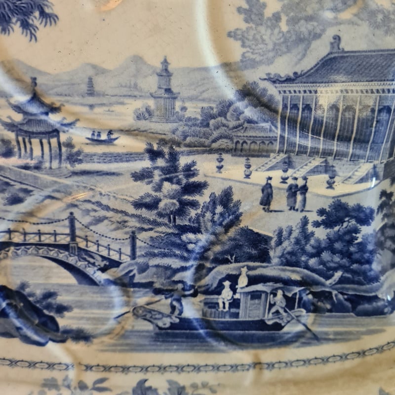 Vintage blue and white porcelain meat serving plate, 1830s