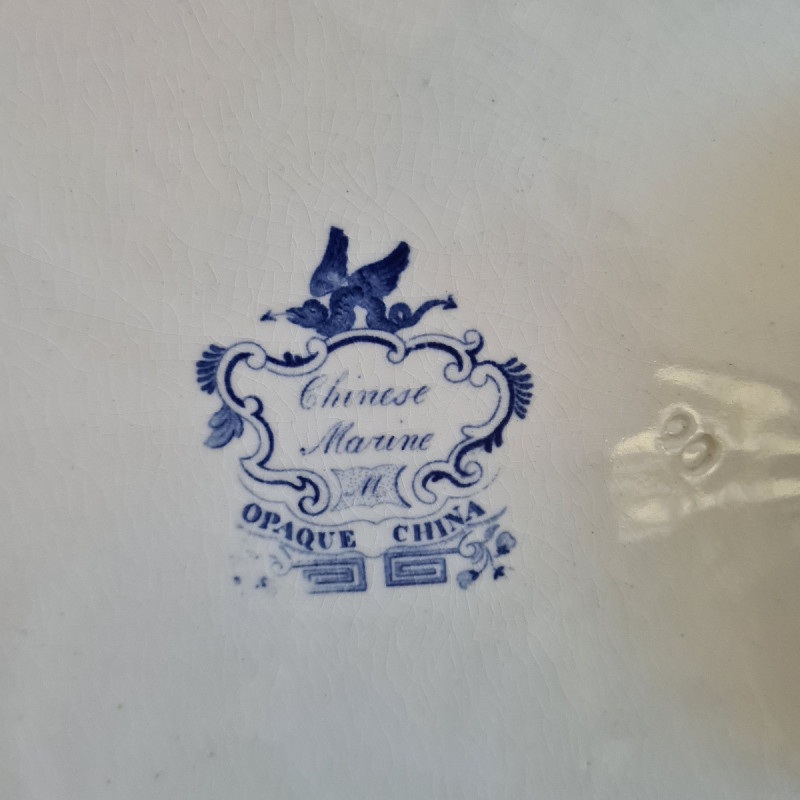 Vintage blue and white porcelain meat serving plate, 1830s