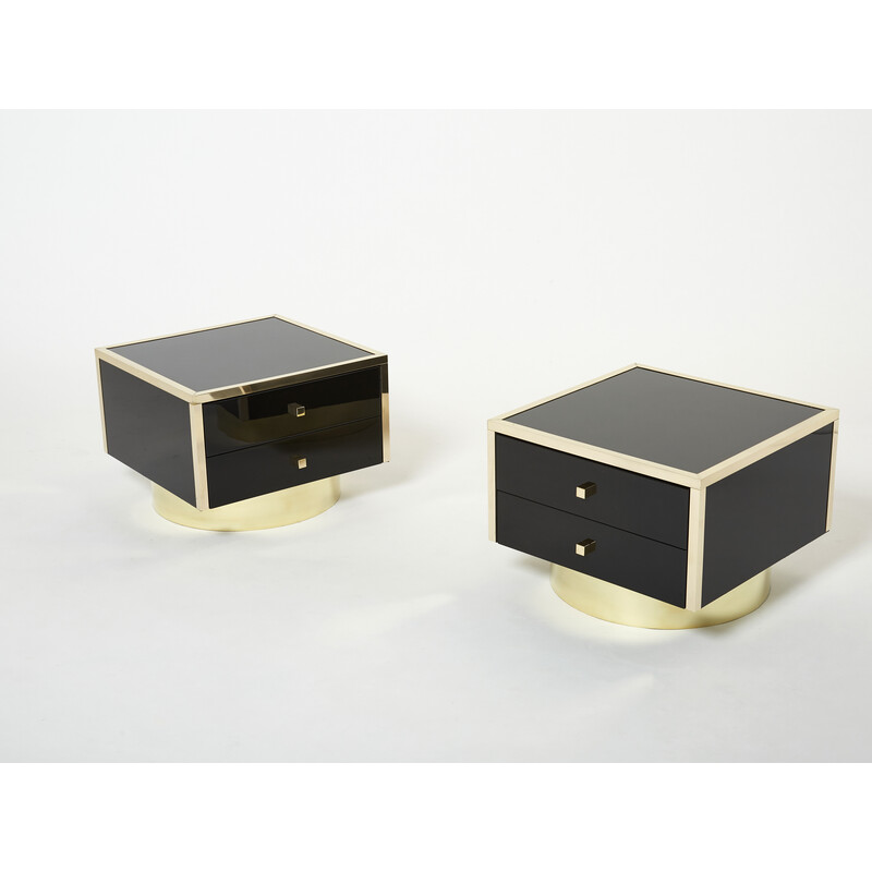 Pair of vintage night stands in black lacquer and brass by Michel Pigneres, 1970