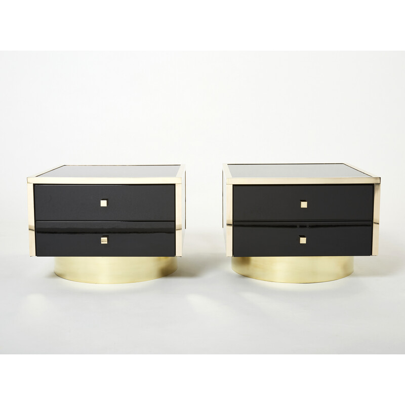 Pair of vintage night stands in black lacquer and brass by Michel Pigneres, 1970