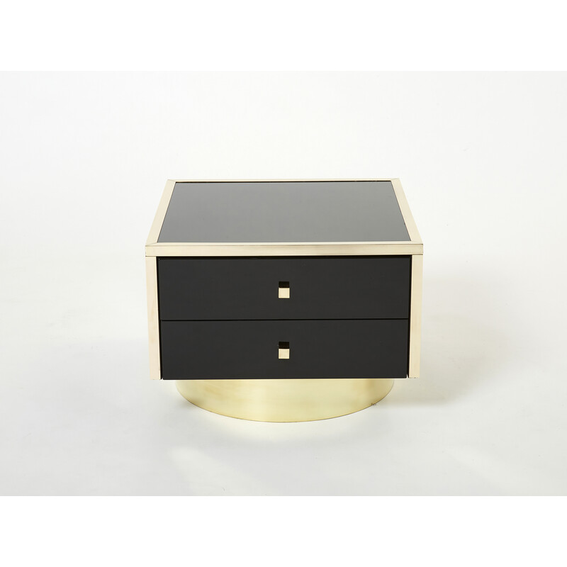 Pair of vintage night stands in black lacquer and brass by Michel Pigneres, 1970