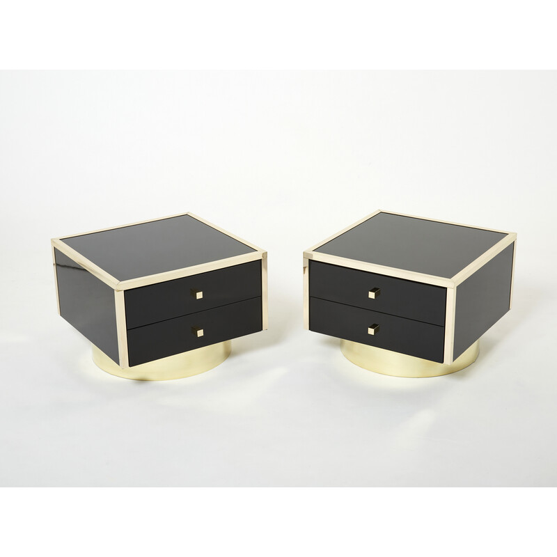 Pair of vintage night stands in black lacquer and brass by Michel Pigneres, 1970