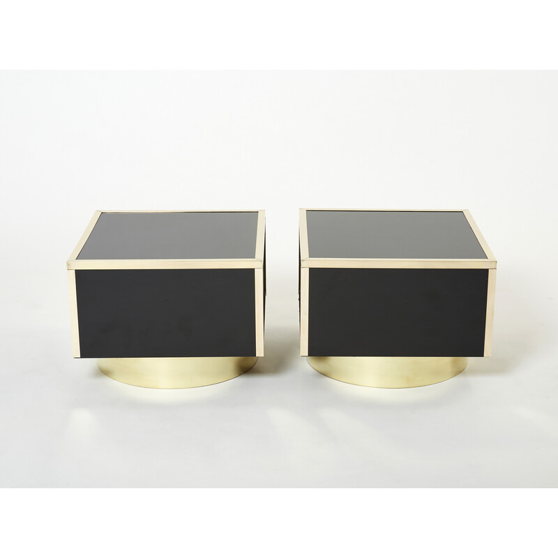 Pair of vintage night stands in black lacquer and brass by Michel Pigneres, 1970