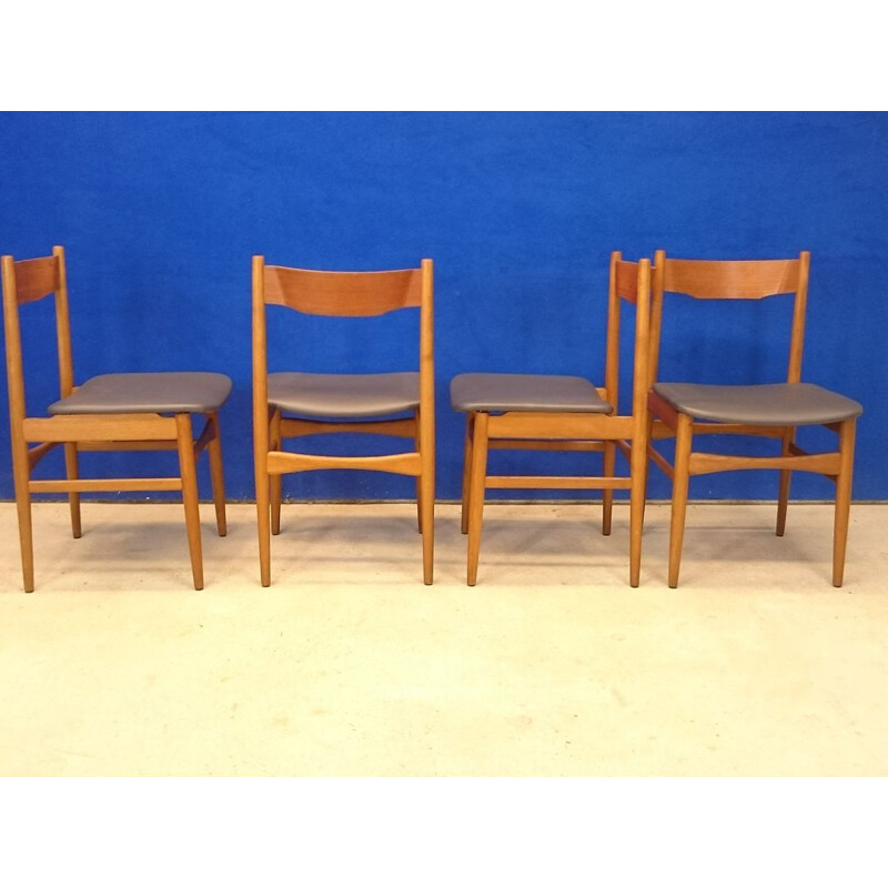 Set of 4 vintage Scandinavian chairs in teak - 1950s