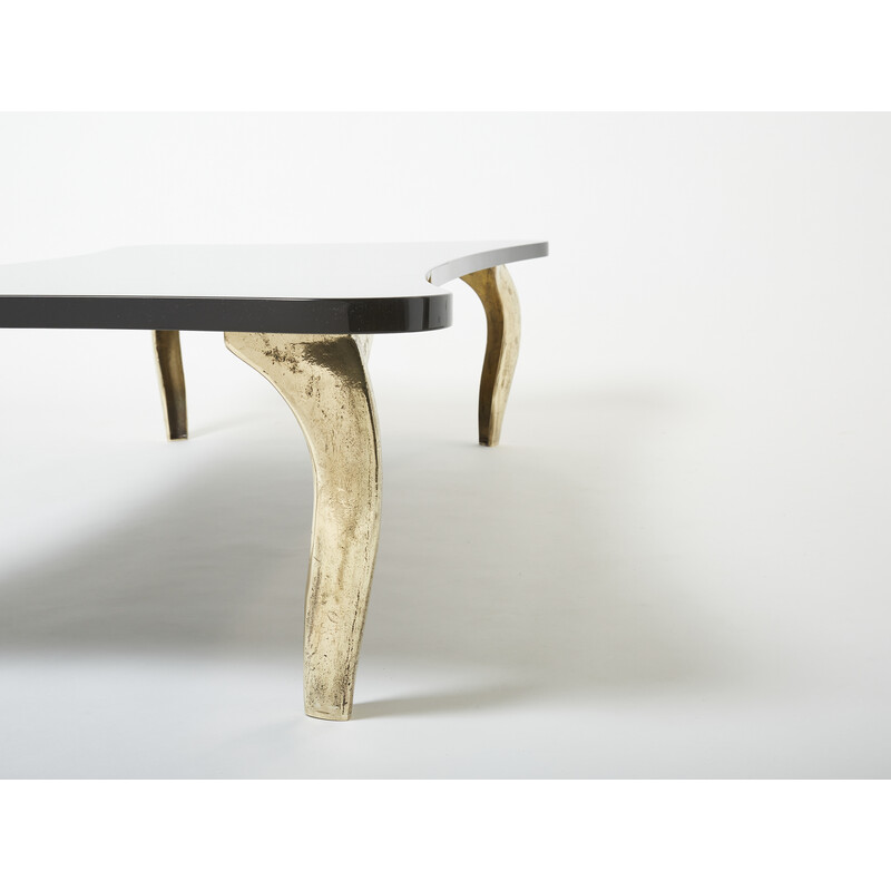 Table basse vintage en laquée noire et bronze par Mark Brazier-Jones, 1990