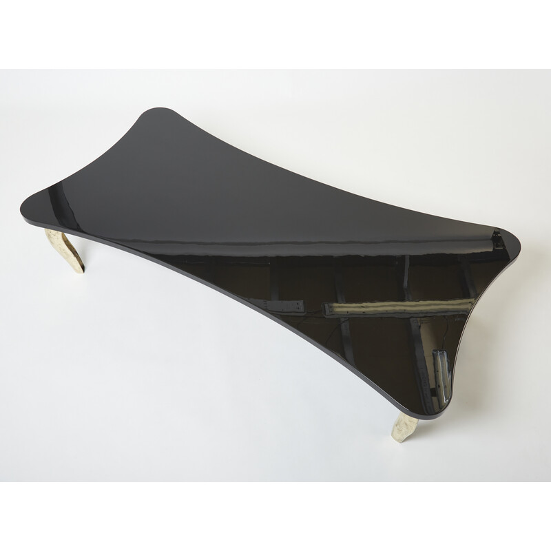 Table basse vintage en laquée noire et bronze par Mark Brazier-Jones, 1990