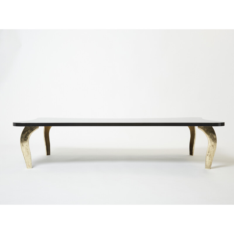 Table basse vintage en laquée noire et bronze par Mark Brazier-Jones, 1990