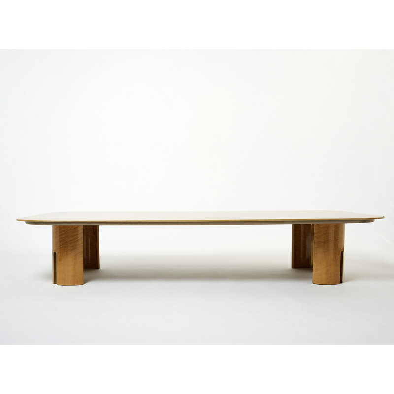 Vintage maple and brass coffee table by Giovanni Offredi for Saporiti, 1980