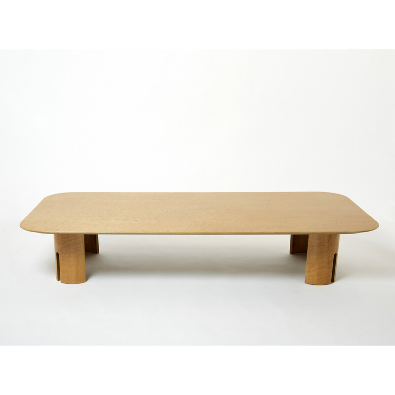 Vintage maple and brass coffee table by Giovanni Offredi for Saporiti, 1980