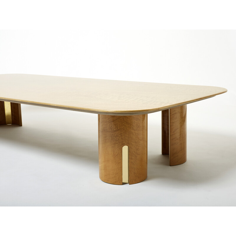 Vintage maple and brass coffee table by Giovanni Offredi for Saporiti, 1980
