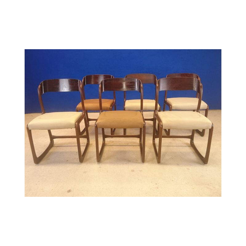 Baumann set of 6 sledge chairs in rosewood - 1950s