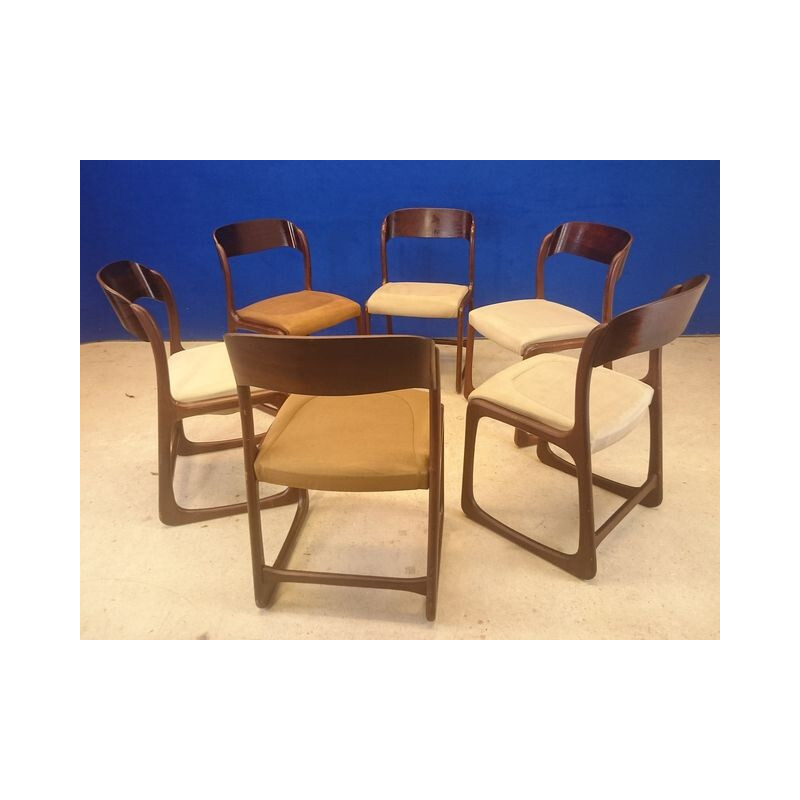 Baumann set of 6 sledge chairs in rosewood - 1950s