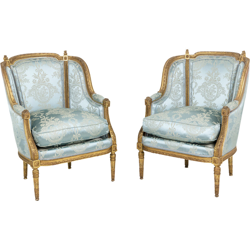 Pair of vintage giltwood bergères, 1880