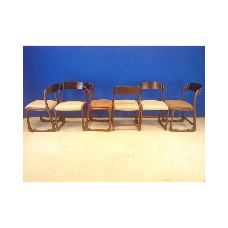 Baumann set of 6 sledge chairs in rosewood - 1950s