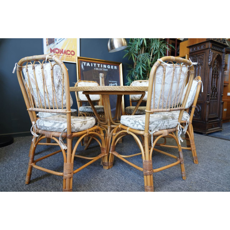 Mid century bamboo and rattan dining set, 1970s