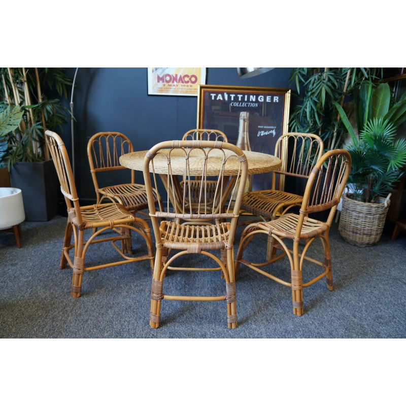 Mid century bamboo and rattan dining set, 1970s