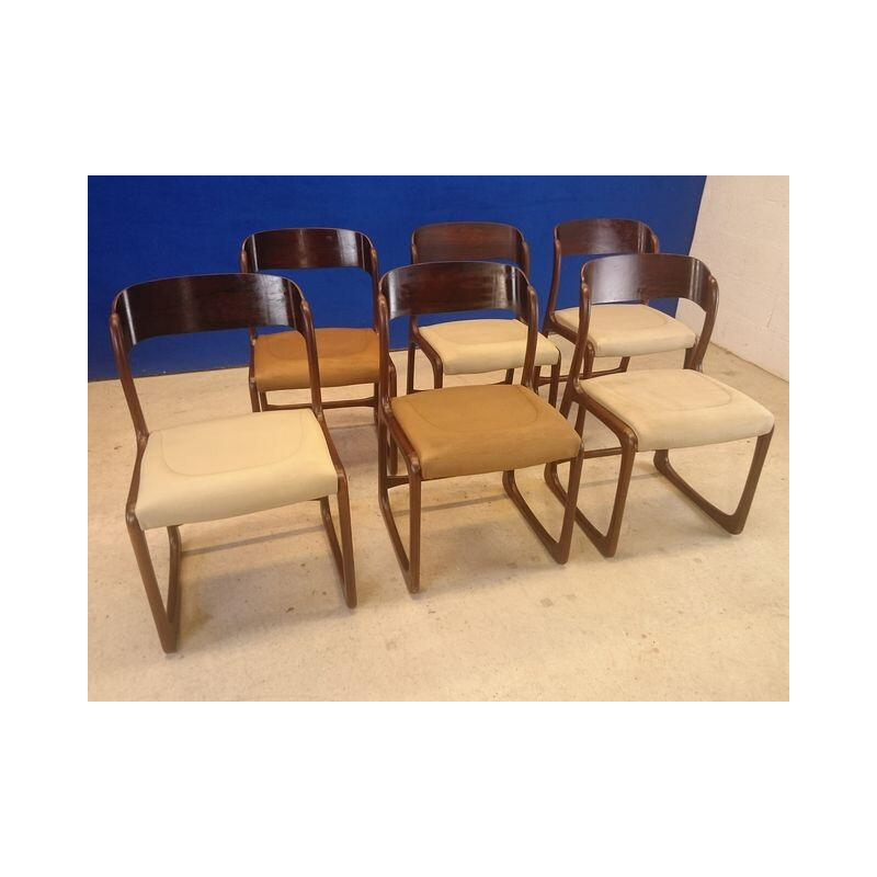 Baumann set of 6 sledge chairs in rosewood - 1950s