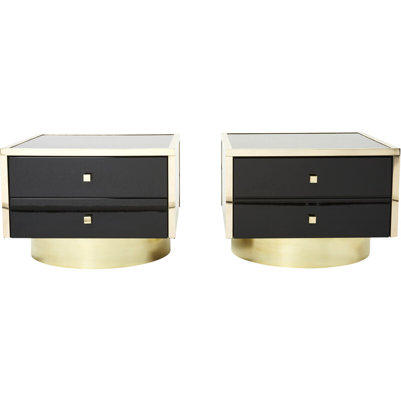 Pair of vintage night stands in black lacquer and brass by Michel Pigneres, 1970