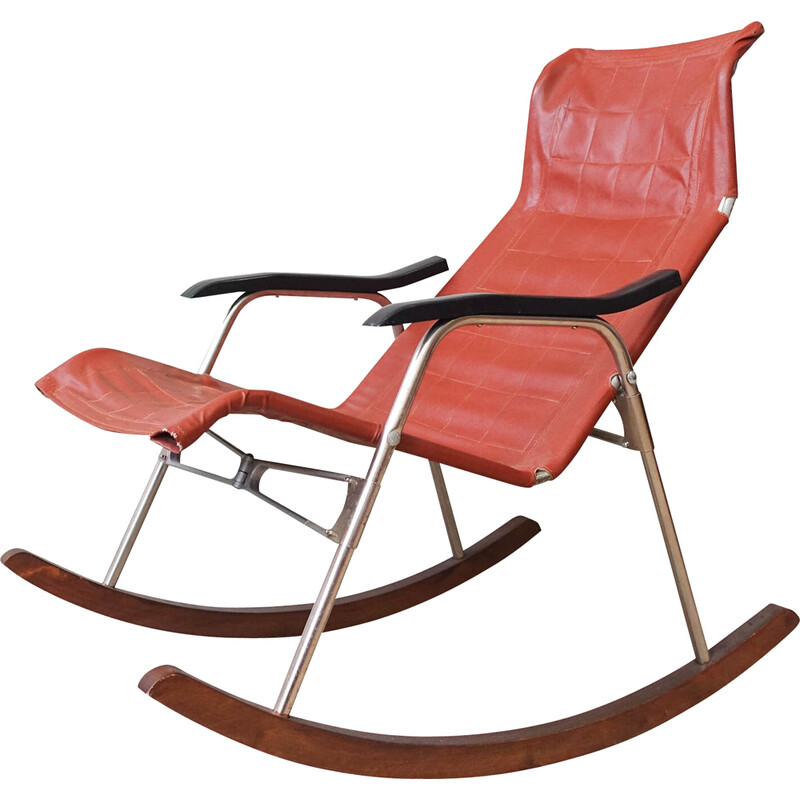 Japanese vintage foldable rocking chair by Takeshi Nii, 1950s