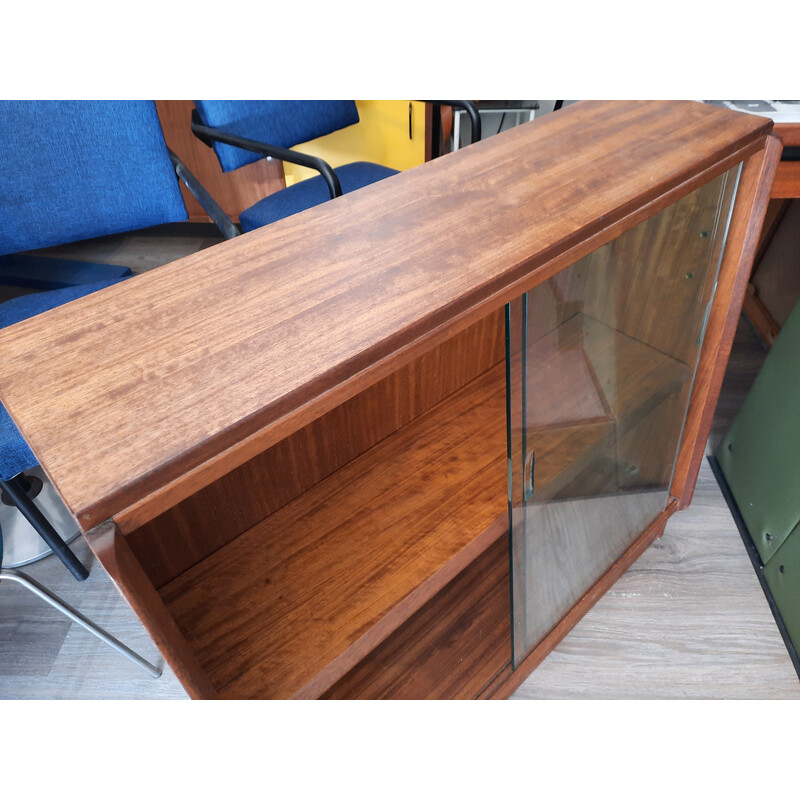 Vintage mahogany bookcase with two sliding glass doors by Marcel Gasgoin, 1950