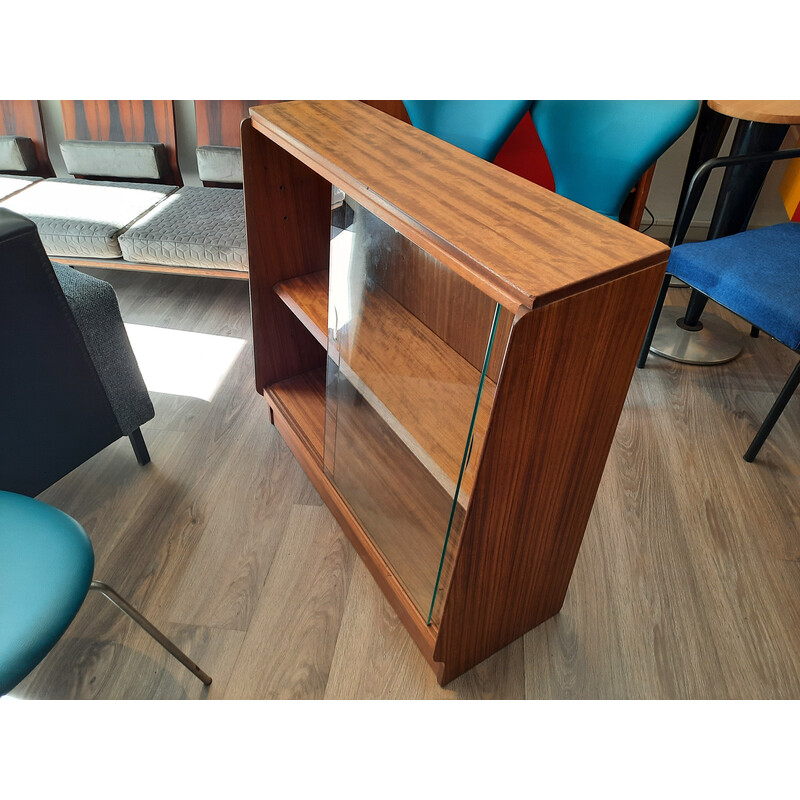 Vintage mahogany bookcase with two sliding glass doors by Marcel Gasgoin, 1950