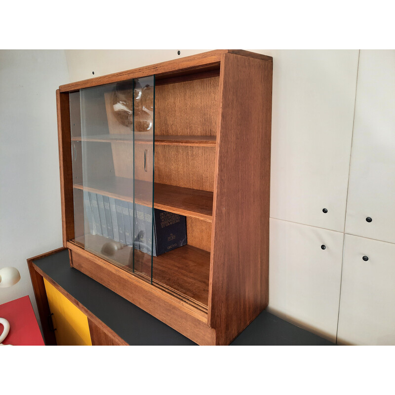 Vintage oakwood bookcase with two sliding doors by Marcel Gasgoin