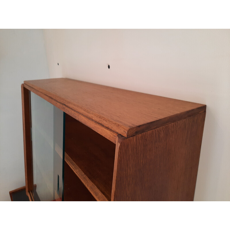 Vintage oakwood bookcase with two sliding doors by Marcel Gasgoin