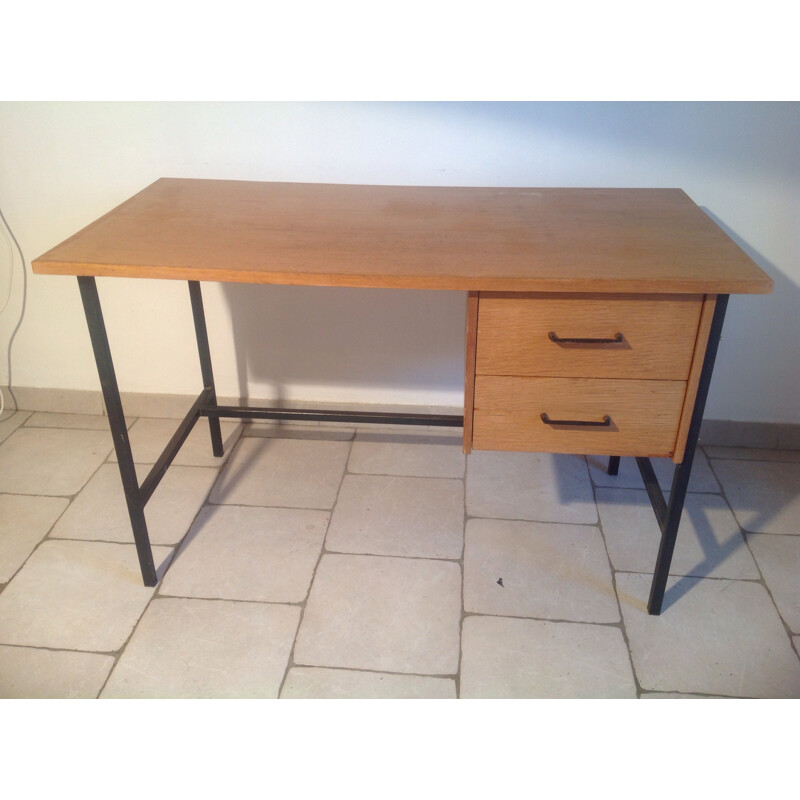 Desk with two drawers in wood and metal - 1960s
