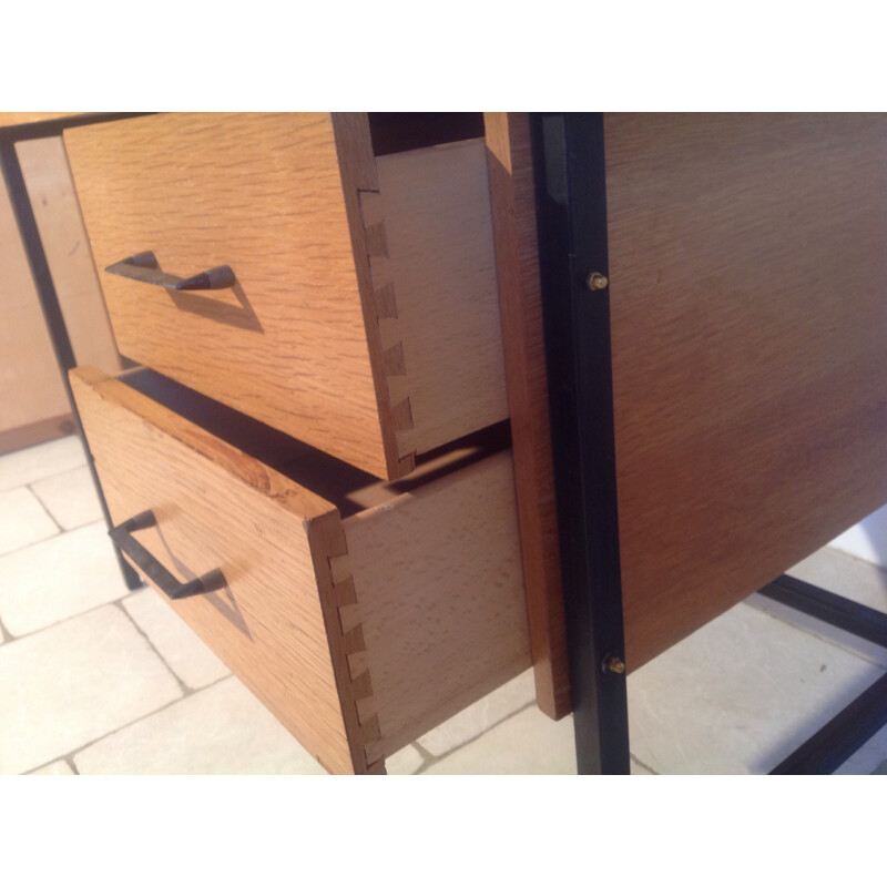 Desk with two drawers in wood and metal - 1960s