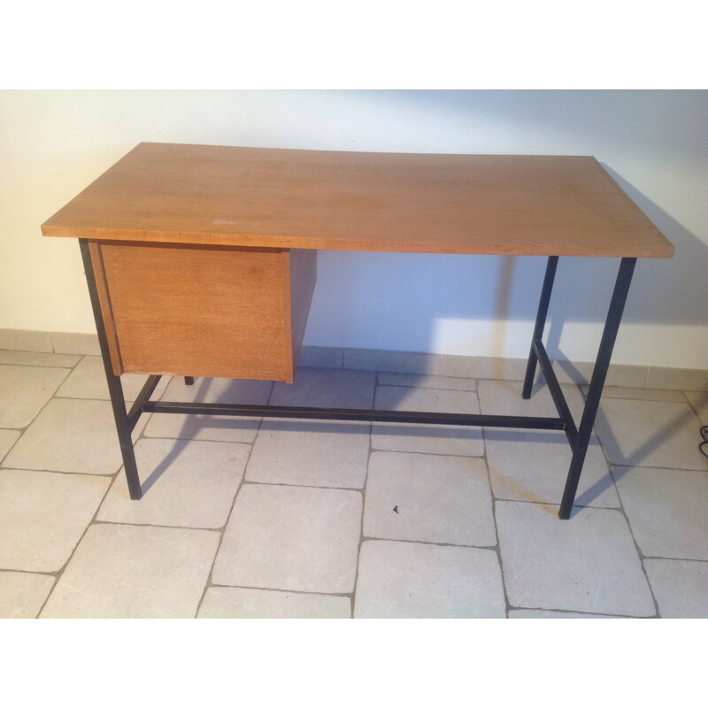 Desk with two drawers in wood and metal - 1960s