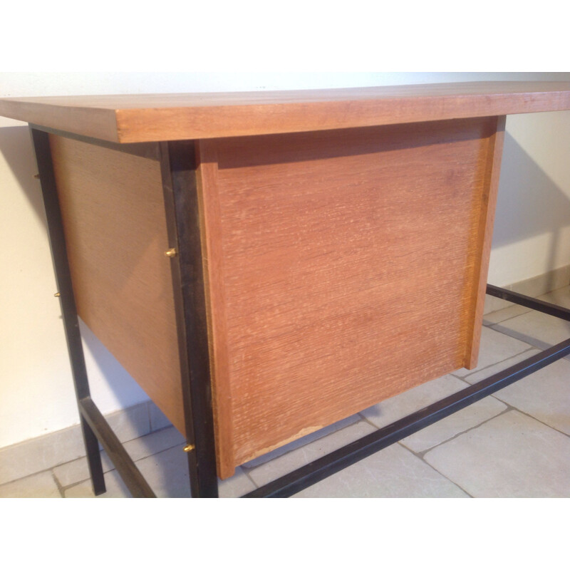 Desk with two drawers in wood and metal - 1960s