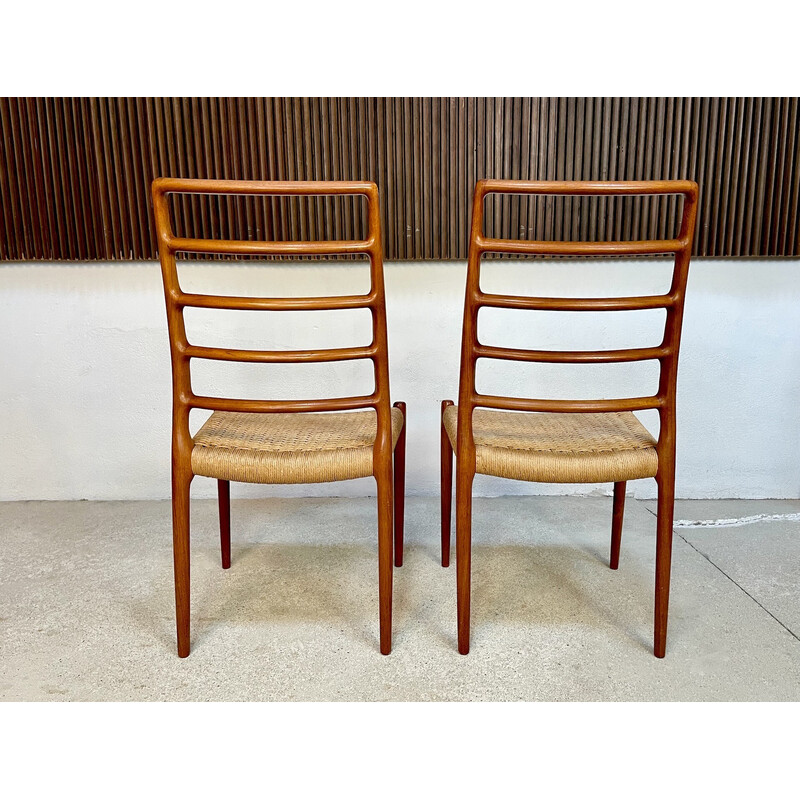 Pair of vintage Danish teak model No. 82 side chairs by Niels O. Møller for J.L. Møllers, 1960s