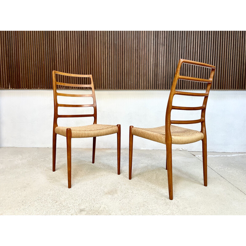 Pair of vintage Danish teak model No. 82 side chairs by Niels O. Møller for J.L. Møllers, 1960s