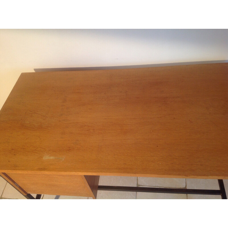 Desk with two drawers in wood and metal - 1960s