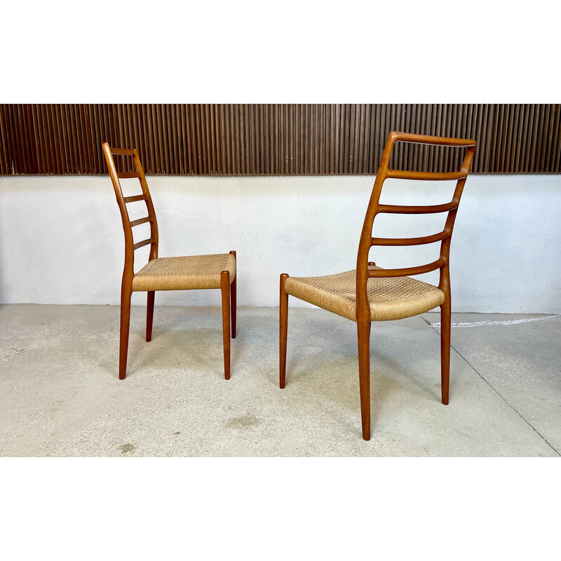 Pair of vintage Danish teak model No. 82 side chairs by Niels O. Møller for J.L. Møllers, 1960s
