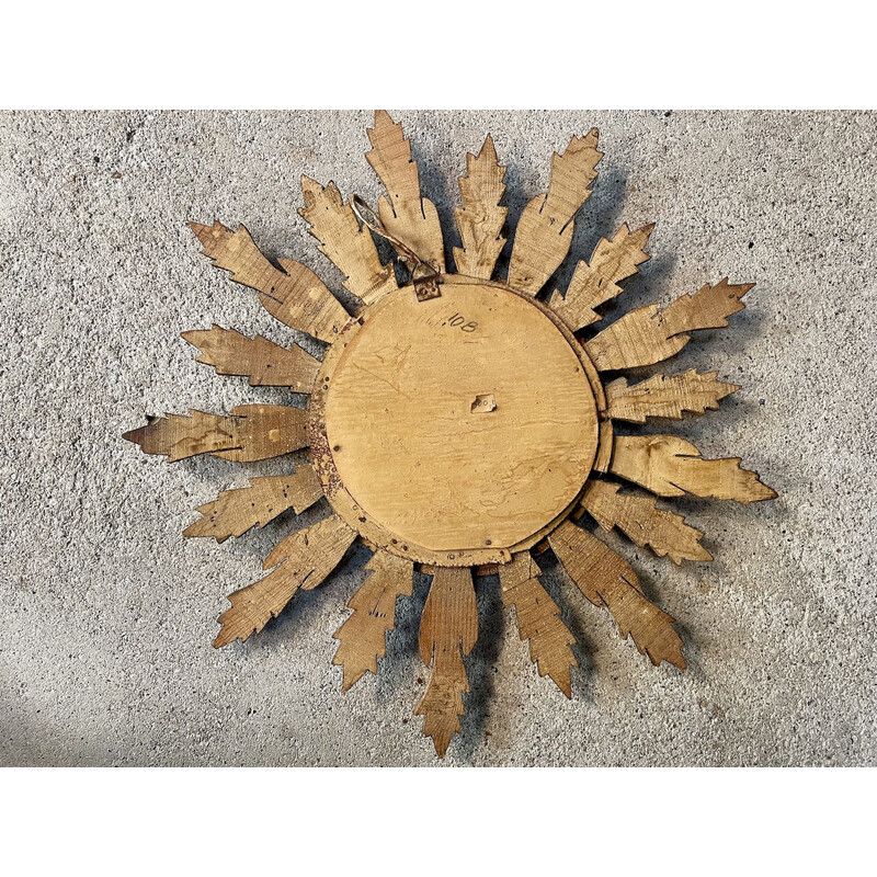 Vintage sunburst wandspiegel in verguld hout, Frankrijk 1930