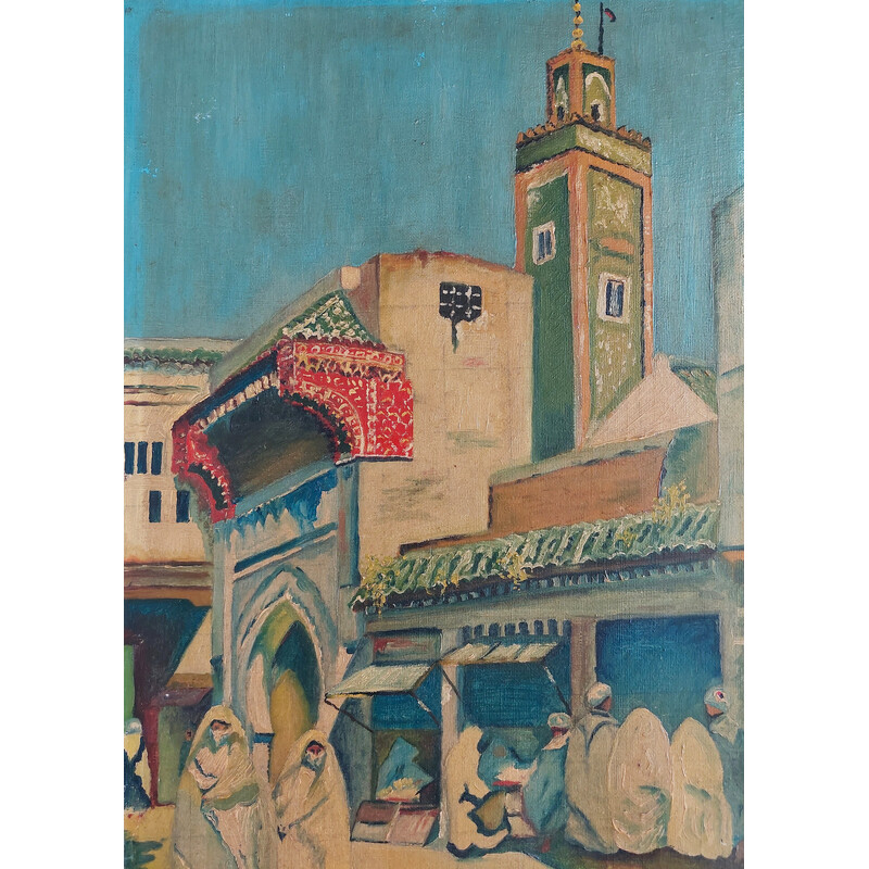 Vintage orientalist painting "market scene"