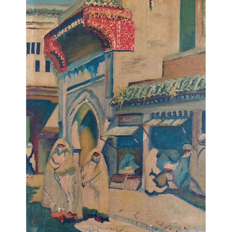 Vintage orientalist painting "market scene"