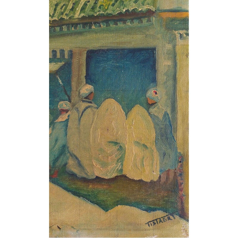 Peinture orientaliste vintage "scène de marché"