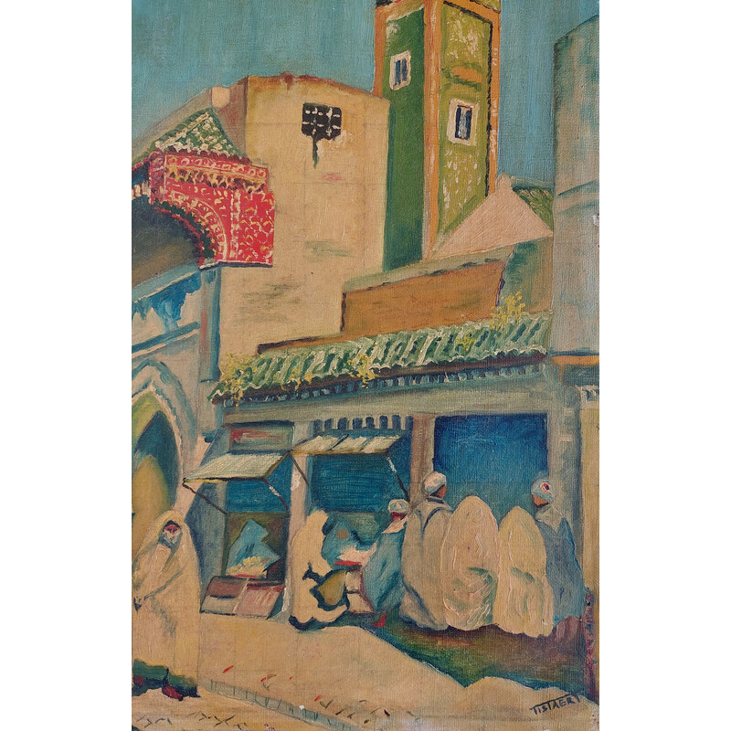 Vintage oriëntalistisch schilderij "markt scene".