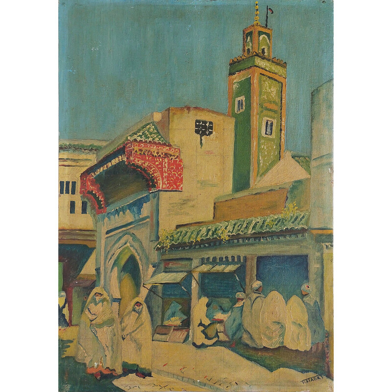 Vintage orientalist painting "market scene"